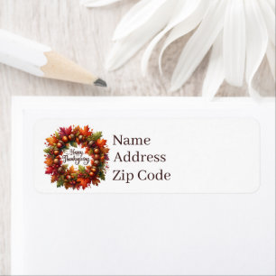 Cute Happy Thanksgiving customisable wreath Return Address Label
