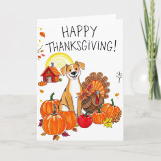 Cute Happy Thanksgiving Dog with Turkey Card