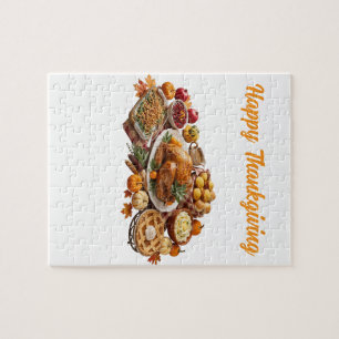 Cute Happy Thanksgiving Harvest Feast Jigsaw Puzzl Puzzle