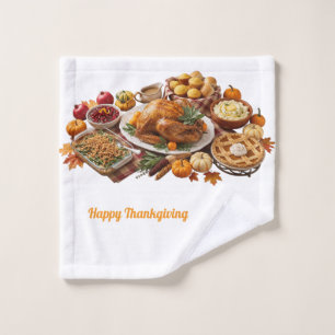 Cute Happy Thanksgiving Harvest Feast Wash Cloth