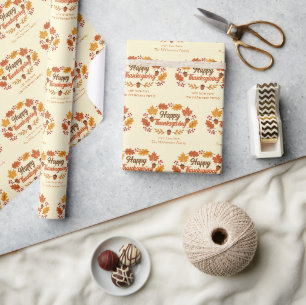 Cute Happy Thanksgiving Leaf Wreath Customised Wrapping Paper