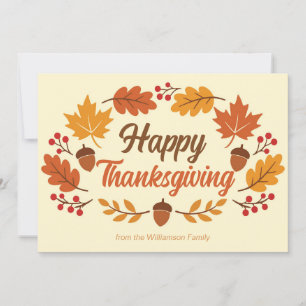 Cute Happy Thanksgiving Leaf Wreath Personalised Holiday Card