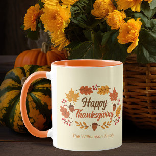 Cute Happy Thanksgiving Leaves Wreath Customised Mug