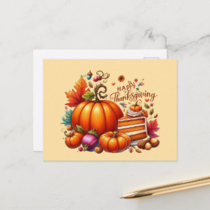Cute Happy Thanksgiving pumpkin Holiday Postcard