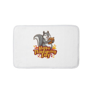 Cute Happy Thanksgiving Squirrel Classic T-Shirt Bath Mat