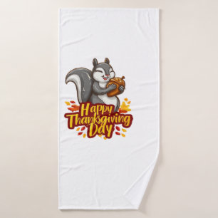 Cute Happy Thanksgiving Squirrel Classic T-Shirt Bath Towel