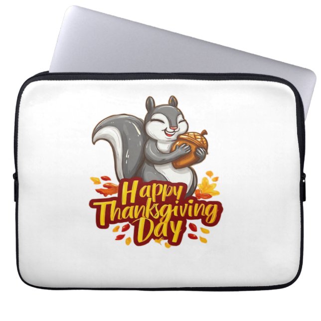 Cute Happy Thanksgiving Squirrel Classic T-Shirt Laptop Sleeve (Front)