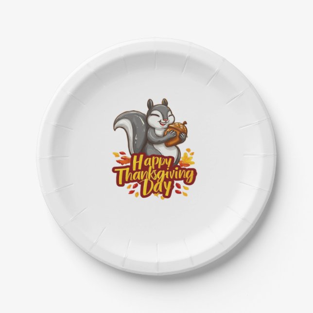 Cute Happy Thanksgiving Squirrel Classic T-Shirt Paper Plate (Front)