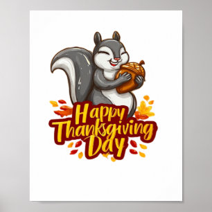 Cute Happy Thanksgiving Squirrel Classic T-Shirt Poster