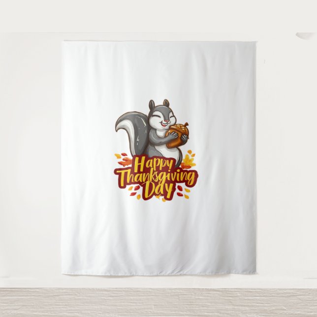 Cute Happy Thanksgiving Squirrel Classic T-Shirt Tapestry (Front)