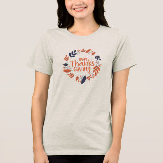Cute Happy Thanksgiving Turkey Day With Floral Tri-Blend Shirt