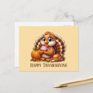 Cute Happy Thanksgiving turkey  Holiday Postcard