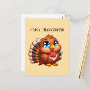 Cute Happy Thanksgiving turkey Holiday Postcard