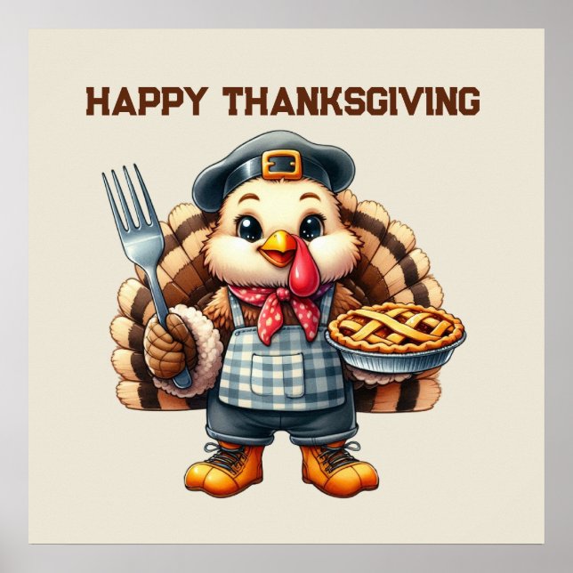 Cute Happy Thanksgiving turkey  Poster (Front)
