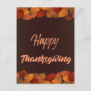 Cute Happy Thanksgiving with Leaves Autumn  Holiday Postcard