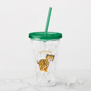 Cute  happy tiger cub cartoon acrylic tumbler