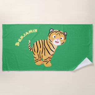 Cute  happy tiger cub cartoon beach towel