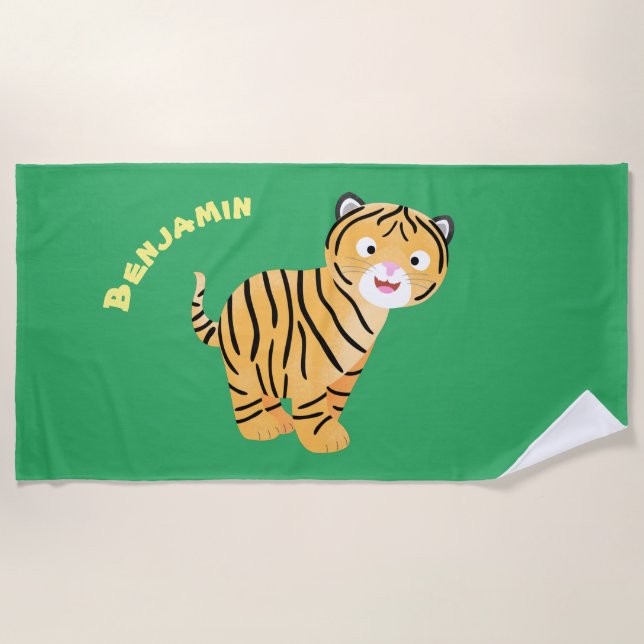 Cute  happy tiger cub cartoon beach towel (Front)