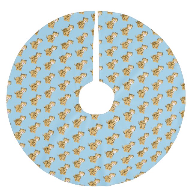 Cute  happy tiger cub cartoon  brushed polyester tree skirt (Front)