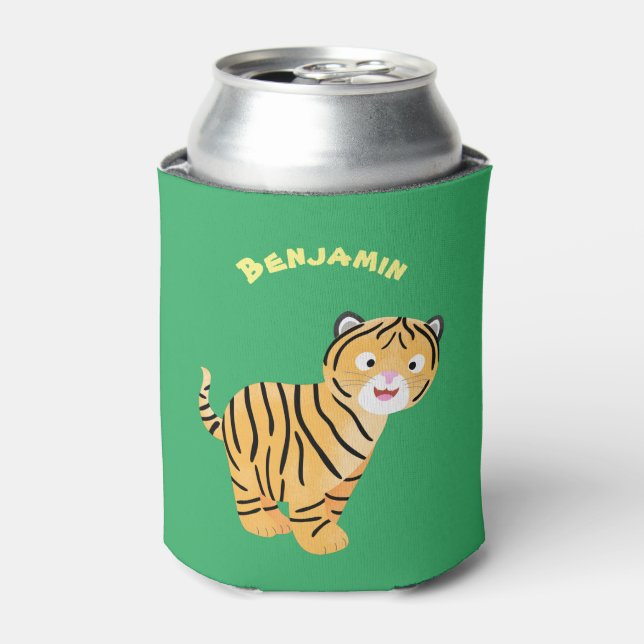 Cute  happy tiger cub cartoon can cooler (Can Front)