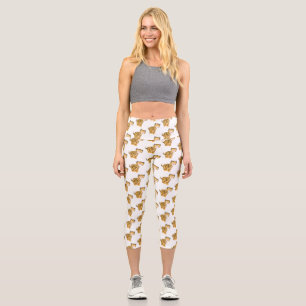 Cute happy tiger cub cartoon capri leggings