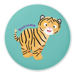 Cute happy tiger cub cartoon ceramic knob