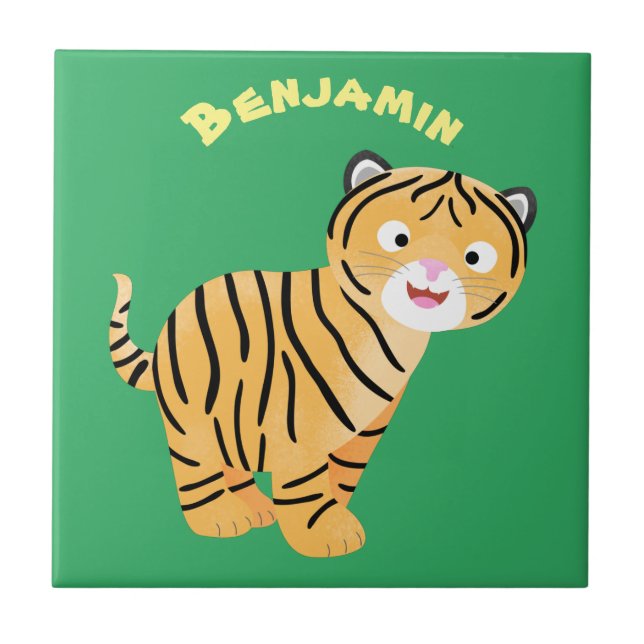 Cute  happy tiger cub cartoon ceramic tile (Front)