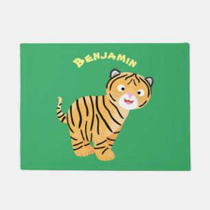 Cute happy tiger cub cartoon doormat