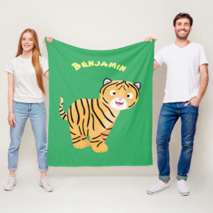 Cute  happy tiger cub cartoon fleece blanket