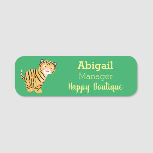 Cute happy tiger cub cartoon name tag