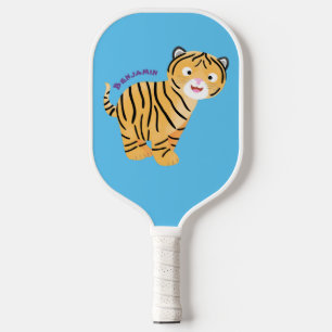Cute happy tiger cub cartoon pickleball paddle