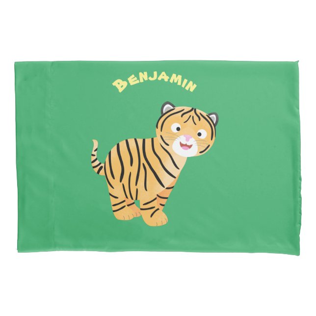 Cute  happy tiger cub cartoon pillowcase (Front)
