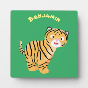 Cute happy tiger cub cartoon plaque