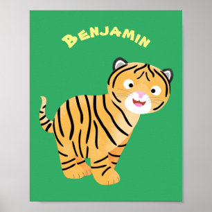 Cute  happy tiger cub cartoon poster