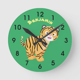 Cute happy tiger cub cartoon round clock