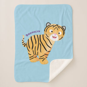 Cute  happy tiger cub cartoon sherpa blanket