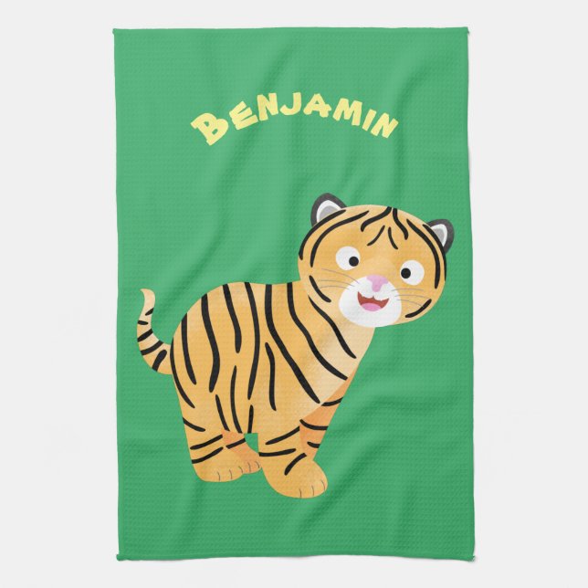 Cute  happy tiger cub cartoon tea towel (Vertical)