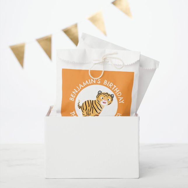 Cute happy tiger cub personalised cartoon birthday favour bag (Party)