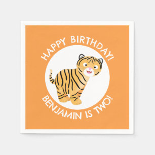 Cute happy tiger cub personalised cartoon birthday napkin