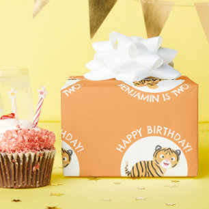 Cute happy tiger cub personalised cartoon birthday wrapping paper