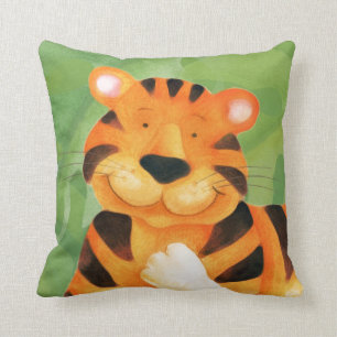 Cute happy tiger face square kids throw pillow