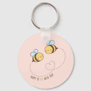 Cute Happy To Bee With You Pun Pink Key Ring