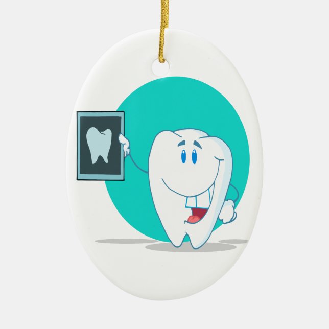 cute happy tooth character with clean xray ceramic tree decoration (Front)