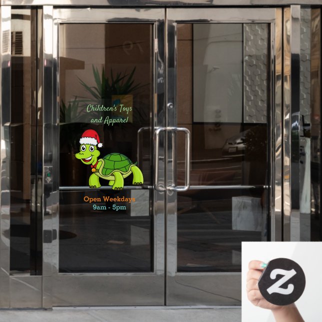 Cute happy tortoise wearing Santa hat (Office Door)