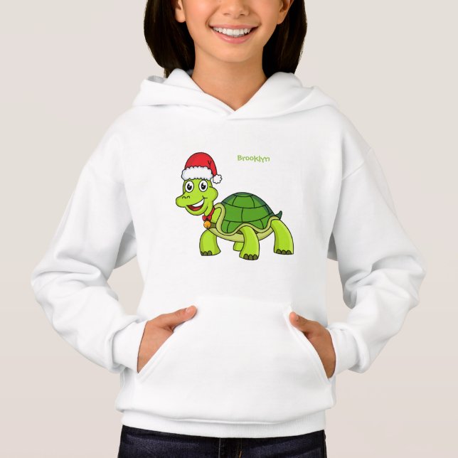 Cute happy tortoise wearing Santa hat (Front)