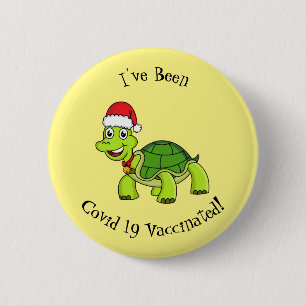 Cute happy tortoise wearing Santa hat 6 Cm Round Badge