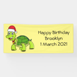 Cute happy tortoise wearing Santa hat Banner