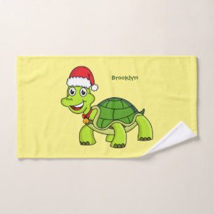 Cute happy tortoise wearing Santa hat Bath Towel Set