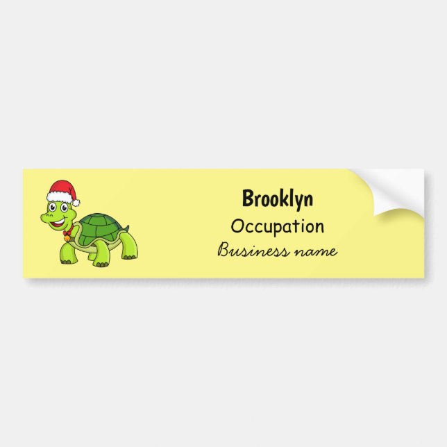Cute happy tortoise wearing Santa hat Bumper Sticker (Front)