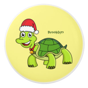 Cute happy tortoise wearing Santa hat Ceramic Knob
